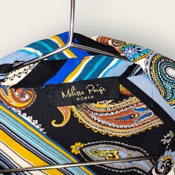 Melissa‎ Paige Womens Top Sz 2X Striped Blue Gold Button Blouse Cottagecore Plus - Picture 9 of 10